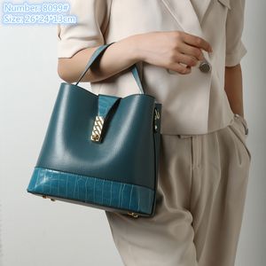 Оптовые дамы кожаные сумки на плече большой емкость трех частей ретро-ведра мешок элегантный рисунок женская сумочка Joker Blue Fashion Mobile Comp