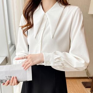 Women's Blouses & Shirts Fashion Long Sleeve White Woman Corduroy Casual Blouse For Women Pointed Collar Elegant Office Top Female SM25Women