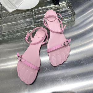브랜드 디자이너 여름 정품 가죽 샌들 오픈 발가락 아파트 신발 버클 스트랩 비치 샌들 Zapatillas Mujer