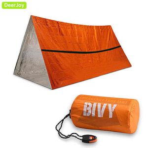 Emergency Tent Survival Tent 2 Person Waterproof for Hiking Survival Kit Survival Shelter Disaster Kit Tube Tent with Whistle H220419