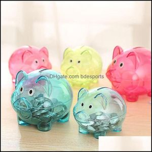 Annan heminredning trädgård Cartoon Pig Money Saving Box Transparent Plastic Case Coins Piggy Bank Drop Delivery 2021 OAW5N