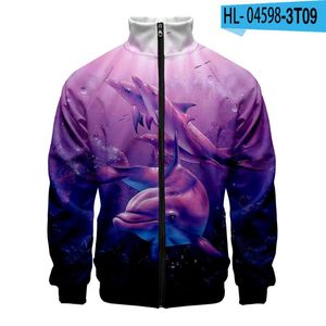 Men's Hoodies & Sweatshirts 3XL-4XL Couple Stand Collar Zipper 3D Style Polyester Dolphin Loungewear Casual Lover Jacket CoatMen's