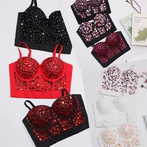 Mulheres recolhidas roupas íntimas misturadas coloridas de pedra luxo luxo bustier sutiã performance roupas nightclub camisole y950 220325