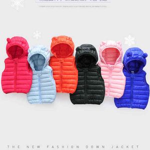 2021 New Winter Boys Girls Vest Solid Color Warm Keep Down Hooded Vest For Children 1-5 Year Children Outerwear Jacket J220718