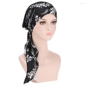 Beanie/Skull Caps European och American Printed Arc Cloth Hat Muslim Baotou Milk Silk Pullover Bonhnets For Women Hair Wholesale Delm22