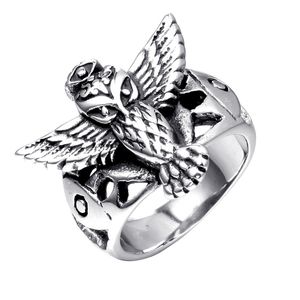 Fashion 316 Stainless steel gothic punk animal eagle owl bird ring retro antique men's rock biker rings jewelry