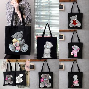 Women Cartoon Anime Bear Shopping Bag Shopper Foldable Reusable Cloth Handbag Harajuku Style Bag Student Canvas Tote Bags DHL