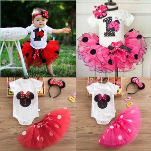 Girl's Dresses Baby Girls 1st Birthday Party Tutu Dress Född ett år gammal dopkläder Red Christmas Spädbarn Princess Costumegirl's