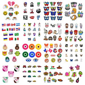 MOQ 50pcs Texas Mexican street style cartoon pattern croc charms 2D soft pvc Shoe accessories Decorations shoe charm buckles for men women sandals trinkets