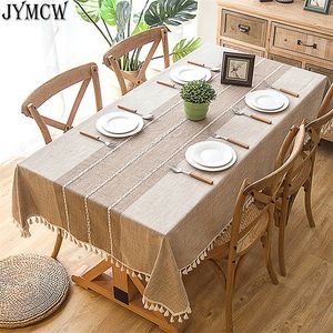 Cotton Linen Tablecloths Wrinkle Free AntiFading Cloth Tassel Rectangle Indoor & Outdoor Dining Cover 220811