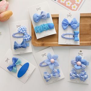 2 Pcs Koreanische Süße Mädchen Einfache Frische Ozean Blau Stoff Blume Bogen Haarnadel Haar Zubehör Mode kinder BB Clip headwear