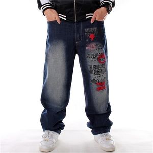 男性のデニムパンツルーズストリートウェアヒップホップカジュアルスケートボードジーンズレター刺繍バギージーンズパンツマン用プラスサイズのズボン201128