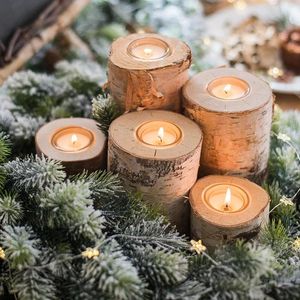 Decoração de festa castiçal de madeira redonda portador de vela de mesa planta bandeja de vaso de flores DIY Decorações de Natal de casamento rústico DIY