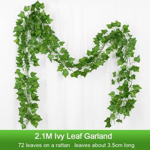 Decorative Flowers & Wreaths 2.1M Artificial Plant Green Ivy Leaf Garland Silk Wall Hanging Vine Home Garden Decoration Wedding Party DIY Fa