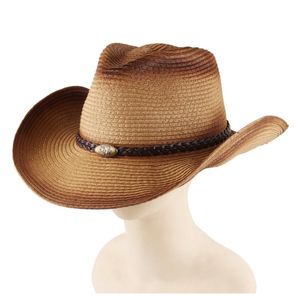 Boinas de chapéu de palha de cowboy ocidental Homens de verão gradiente de spray cor ao ar livre Sun Fashion Wild Rough Brim Curly Cap para Maleberets