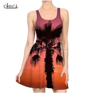 植物のヤシの木3Dプリントドレス女性夏のスリムな袖なしのセクシードレス女性プリーツサイズのドレス220617