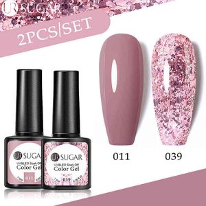 NXY Żel do paznokci 2 sztuk Polski Set Nude Różowe Gold Champagne Series Glitter Lakier Semi Stałe UV LED 0328