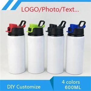 600ml 병 4 색 DIY 맞춤형 화려한 인쇄 PO 이름 텍스트 패턴 여행 스포츠 팀 쉬운 알루미늄 휴대용 220706