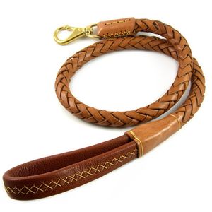 Högkvalitativ äkta läder Pet Dog Leash Luxury Strong Puppy Collar Leash Lead For Large Dogs Pet Supplies Accessories 201101