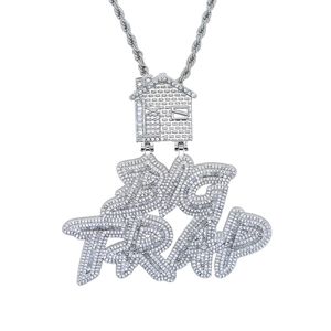 Ожерелья с подвесками в виде букв Iced Out Big Trap с подвеской в виде дома Pave Полный кубический циркон Подходит для кубинской цепочки Ожерелье в стиле хип-хоп Ювелирные изделия оптом