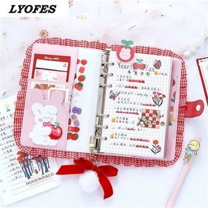 Kawaii Notebook Journal Planner Diary Cute Mini Binder Loose-leaf Organizer 6 Ring Binder Set School Office Supplies Gift 220401