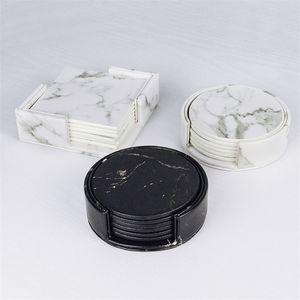 Modunha -russa de mármore Drink Coffee Cup Table Tape Pu Couro Tea Pad Placemats Decoração Chic 6pcs 220627