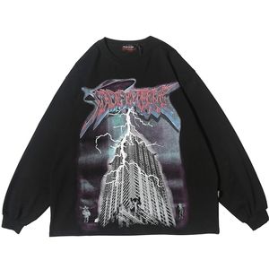 Lighting Graphic Long Sleeve T Shirts Gothic Punk Rock Tees Men Hip Hop Streetwear Goth Fall Trending Clothes Top T Shirts 220507