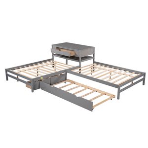 Wholesale twin trundle bed resale online - Bedroom Furniture Full Size L shaped Platform Beds with Twin Trundle and Drawers Linked with Built in Rectangle Table