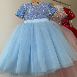 Nuovi Abiti Abiti per ragazze Flower per Matrimonio Sequesched Primo Abiti da Comunione Santa Baby Tutu Pizzo Abito da ballo Bambini Bambina PageANT Abiti