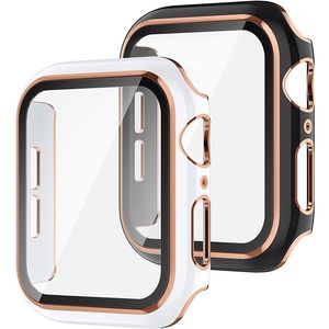 For iWatch 7 Case SE/Series 6/5/4 witt Built in Tempered Glass Screen Protector Bumper Full Coverage Protective Cover for Women Men