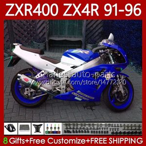 Bodywork For KAWASAKI NINJA ZXR-400 ZX 4R Cowling ZXR 400 CC 400CC Fairing 138No.111 ZX-4R ZXR400 White blue 91 92 93 94 95 96 ZX4R 1991 1992 1993 1994 1995 1996 Body Kit