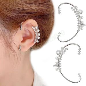 Kvinnors öronmanschett Fashion Zircon Pearl Ear Bone Clip Earring utan att borra falskt broskkrok Shining Wedding Jewelry Gift