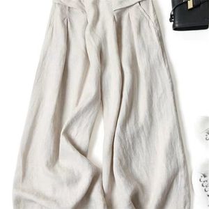 Calças de verão para mulheres algodão linho tamanho grande perna larga calças femme artes estilo elástico cintura sólida casual solto pantalon 220815