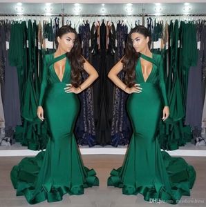 Dark Green One Shoulder Mermaid Prom Dresses 2022 Long Sleeve Ruched Sweep Train Formal Party Evening Gowns BC14036