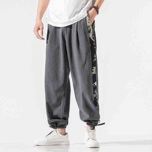 2022 New Men Linen Pants Summer Man Streetwear Print Wide Leg Pants Men Hip hop Chinese Style Trousers Men Dropshipping M-5XL L220706