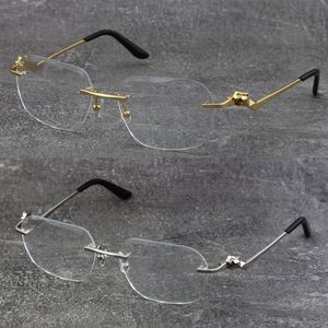 Ny Metal Classic Rimless Optical Reading Frames fyrkantiga glasögon 18K Guldram Glasögon Män myopisk sned vinklad glasögon Male och kvinnlig storlek: 58