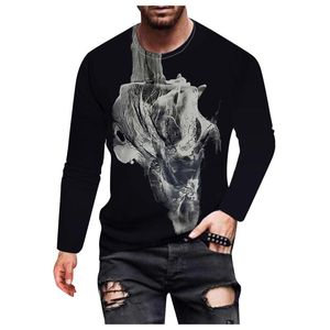 Männer T-Shirts blutiges Schädelhandmuster gedrucktes T-Shirt Herren Streetstyle Trendy Long Sleeve Casual Round Neck Übergroße Sportmännete-T-Shirts