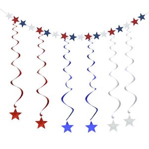 Dekoracja imprezy American Independence Day Banner Pull Flag Paper Blue Tassel Curtain String Spiral Star Garland Confetti Decorparty