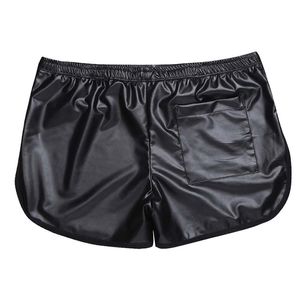 Faux Leather Boxer Summer Wetlook Fitness Sports Casual Short Male Gym Pants Men Loose Shorts Streetwear 220524