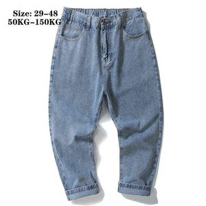 Übergroße 42 44 46 48 Herren Blau Grau Breite Bein Jeans 2021 Frühjahr Neue Mode Baggy Knöchel-Länge Hosen männer Hip Hop Denim Jeans G0104