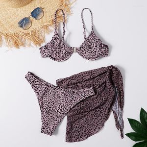 Women's Swimwear 18-35 Women Summer Swimsuit 2022 High Waist Bikini 3 Piece Setleopard Skirt Female Bandeau Sexy Beach Girl Student