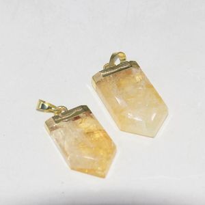 Naszyjniki wisiorek Naturalny żółty kryształowy kwarc Kamień dla kobiet tarczy 2022 Charms Złota ramka Aura Cytrines Gem Akcesoria