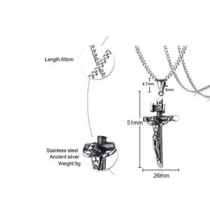 Halsketten Anhänger Halsketten Vantage Herren Kruzifix Halskette Antike Silber Farbe Edelstahl Italienische Kette Männlicher Charme Kreuz SchmuckPendan