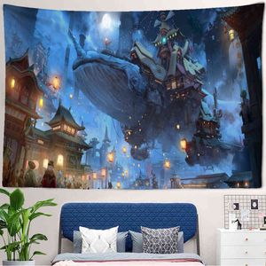 Psychedelic Magic Whale Tapestry Anime Witchcraft Wall Hanging Bohemian Style Decoration Home Hippie Dorm Room Decor J220804