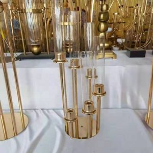 decoration Weddings Party Table Centerpieces Stand 6 Arms Gold acrylic Candelabra Metal Candlesticks 8 heads Candle holders 6 arm imake340