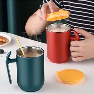 450ml Thermos Cup Large Capacity 304 Stainless Steel Mug With Lid Coffee Milk Removable Washable Tea Gift 220509
