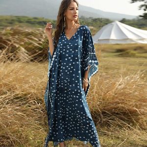 Kobiet Superchic Blue Blue Print Lose Cover Ups Sleeves Bat Resort stnie stawy kąpielowe Bohemian Up Woman Bathing Suit Upswomen's