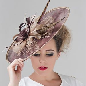 Ladies Fascinators Millinery Party Wedding Sinamay Hat Wide Brim Fe Headpiece Church Hair Accessories 220721