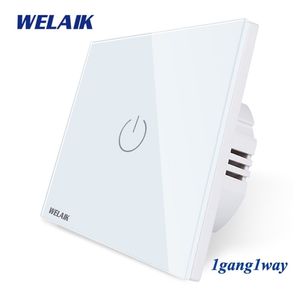 Weleik İngiltere Touch-Switch Crystal-Crystal-Crystal-Crystal Panel-Switch duvar-akıllı anahtar-akıllı anahtar anahtar-Smart-Smart-Switch 1gang-1way LAMP B1911CW/B T200605