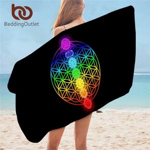 Beddingoutlet chakra badhandduk zen tema strandhandduk färgglad rektangel bikini cover-up mattblomma of life mikrofiber handduk 1 st 210611